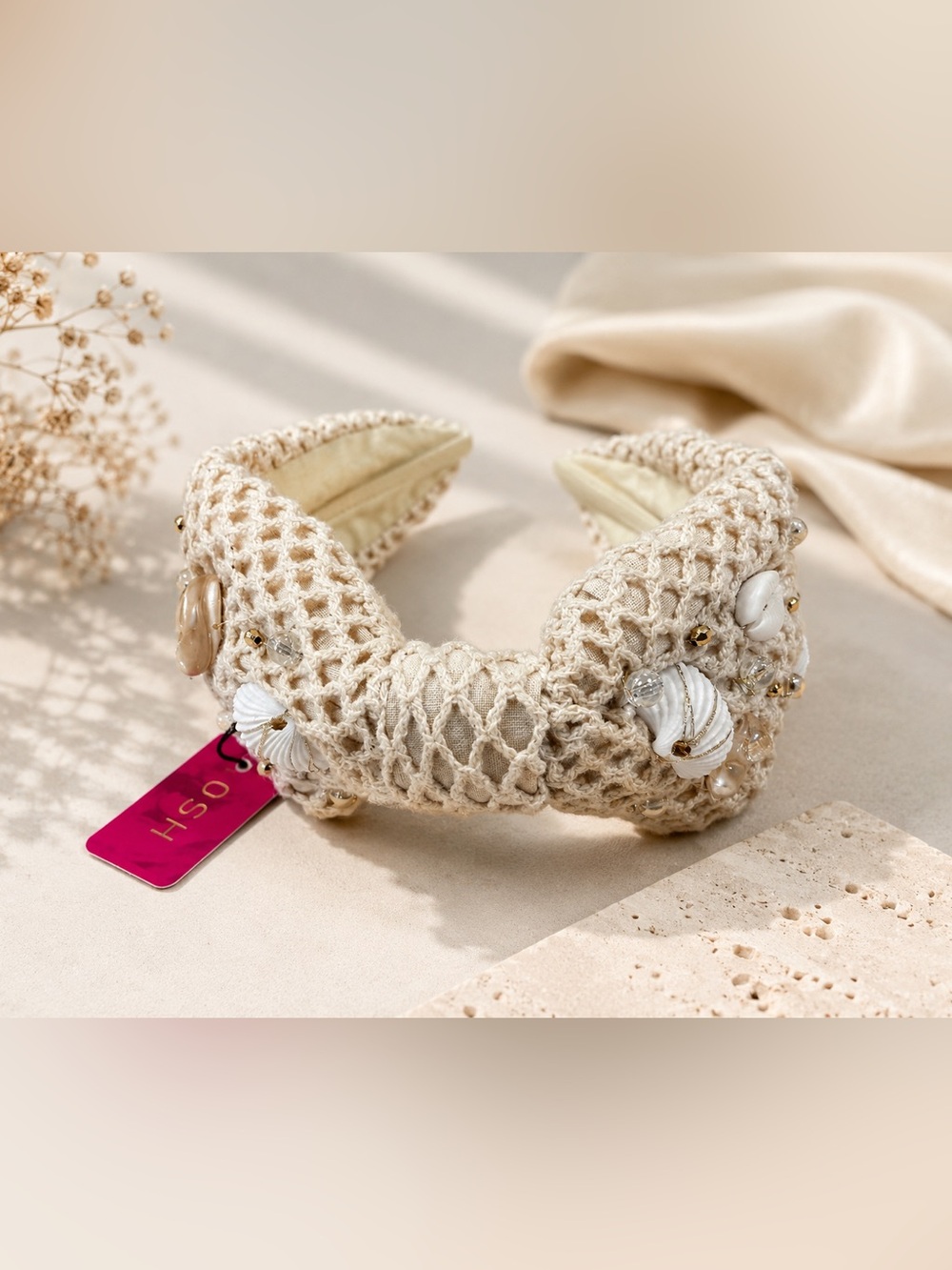Namjosh Crochet Cream Shell-Embellished Headband